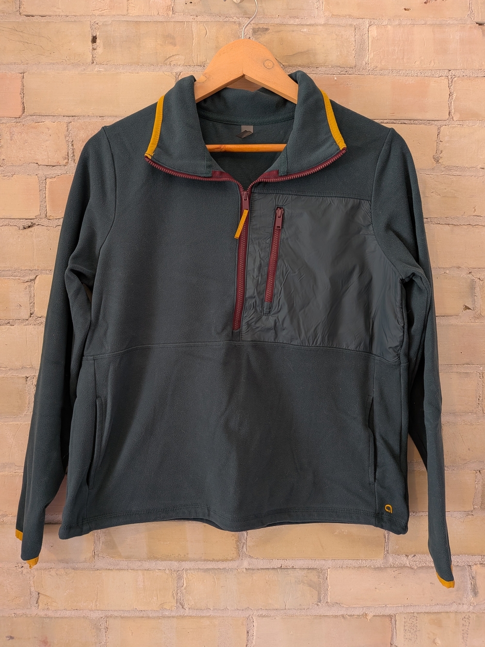 Hyba Dark Green Quarter-Zip Pullover Jacket with Yellow Trim